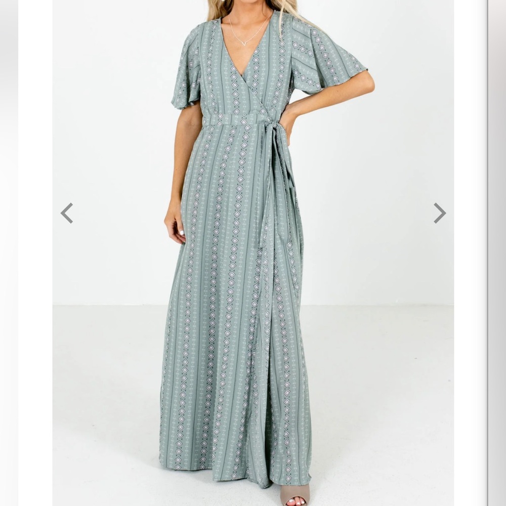 PinkBlush Sage Green Wrap Maxi Dress Size S